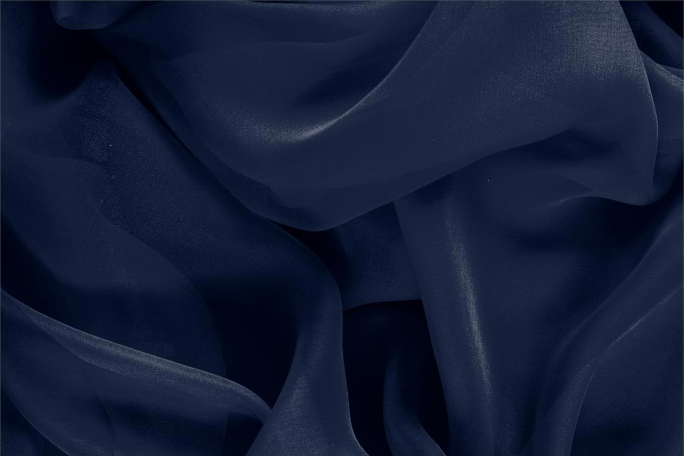 Tessuto Chiffon Blu Navy in Seta per Abbigliamento UN000532