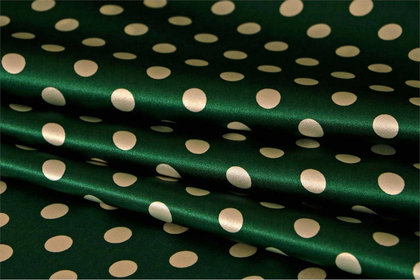 Green, White Silk Satin Polka Dot Fabric - Raso Se Omnibus Pois 201604