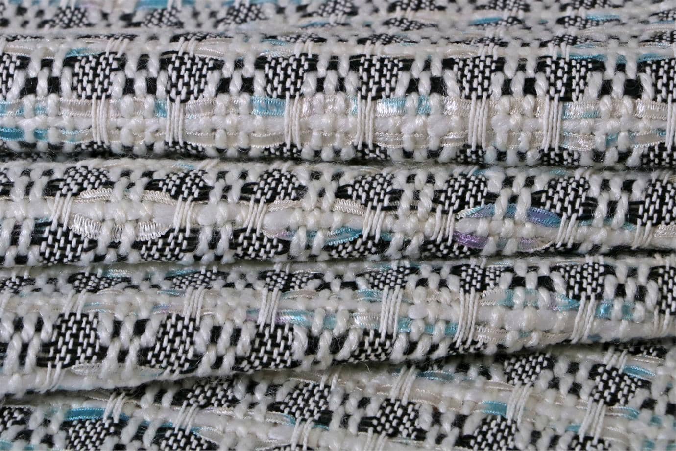 Blue, White Wool-blend Weaved Fabric - Intreccio 001