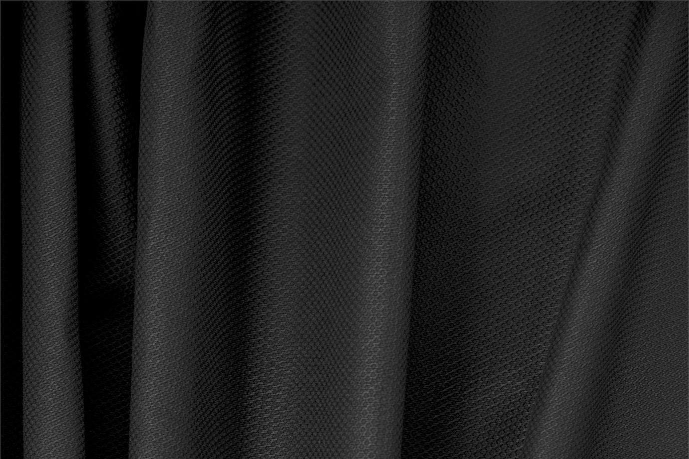 Tessuto Piquet di Cotone Stretch Nero per abbigliamento