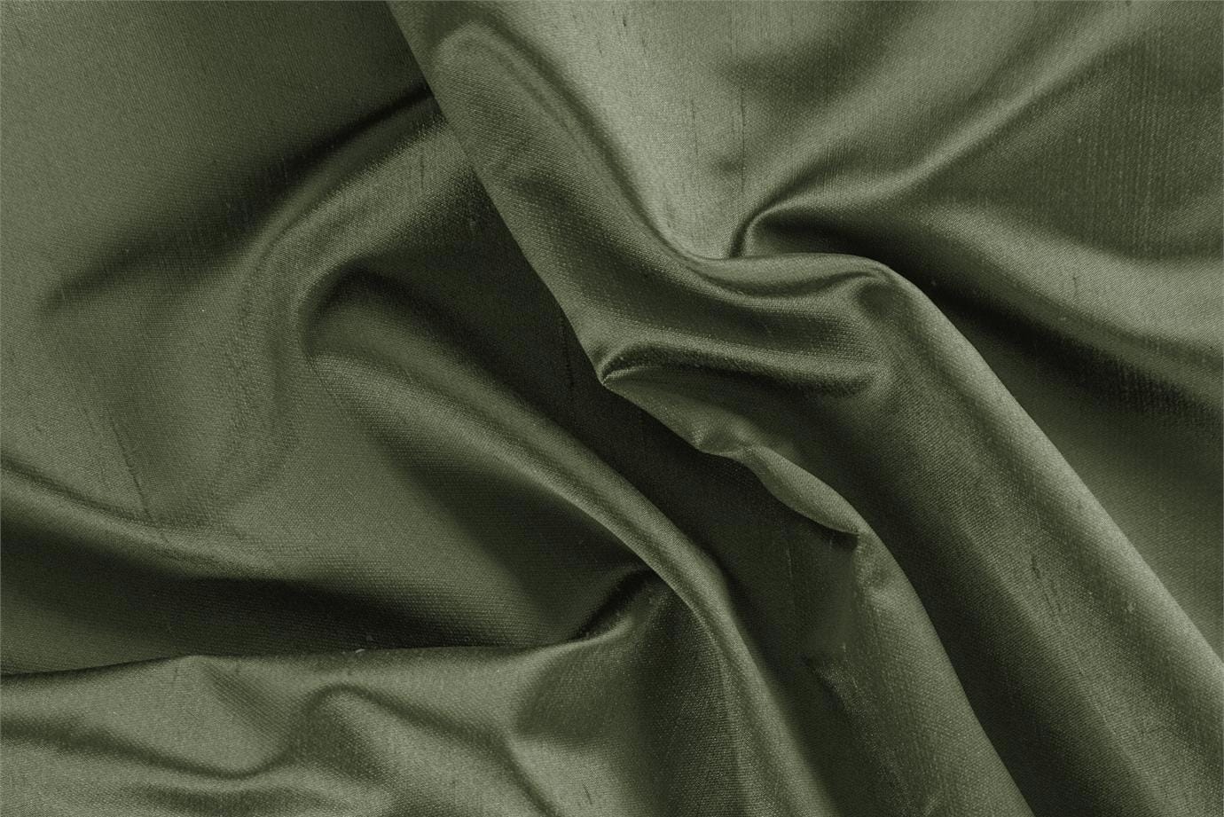 Tessuto Raso Shantung Verde Oliva in Seta per abbigliamento