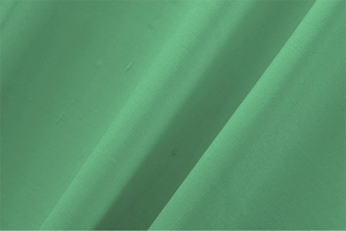 Tessuto Double Shantung Verde Felce in Cotone, Seta per abbigliamento