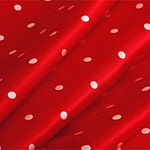 Tissu satin envers de soie avec petits pois blancs sur fond rouge
