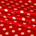Tissu satin envers de soie avec pois blancs sur fond rouge