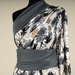 Grey and brown floral silk satin fabric | new tess