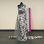 Grey and brown floral silk satin fabric | new tess