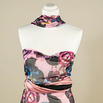 Silk georgette fabric with a large flower print on a pink background | new tess