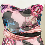 Silk georgette fabric with a large flower print on a pink background | new tess