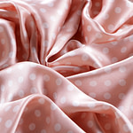 Pink polka dot silk satin fabric | new tess