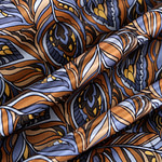 Silk satin fabric printed with a feather-effect pattern in shades of brown | new tess