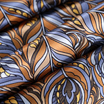 Silk satin fabric printed with a feather-effect pattern in shades of brown | new tess