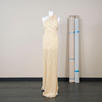 Yellow geometric pattern crepe de chine fabric | new tess