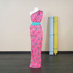 Fuchsia floral print silk lamé polka dot jacquard fabric | new tess