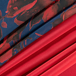 Floral silk georgette fabric and red silk crepe de chine | new tess