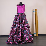 Pink and burgundy floral jacquard fabric for dressmaking | new tess