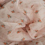 Orange and pink silk crepon fabric with floral pattern