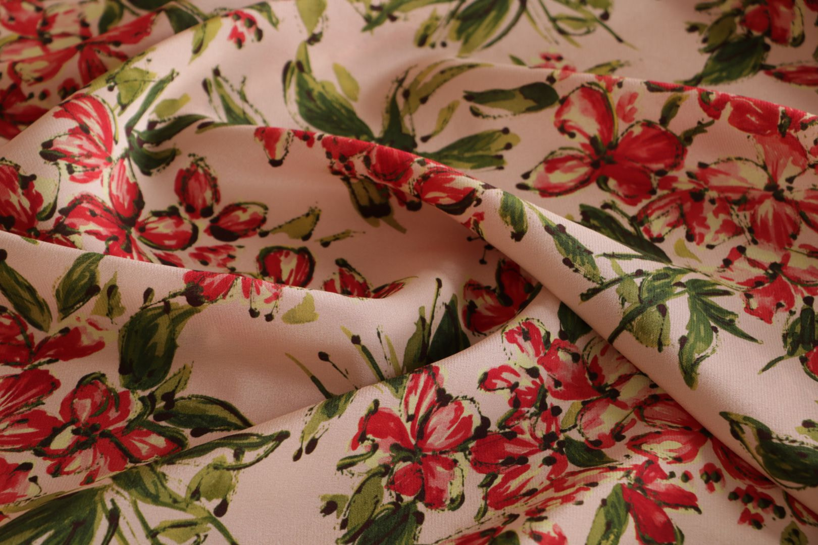 Pink, Red Silk Crêpe de Chine fabric for dressmaking