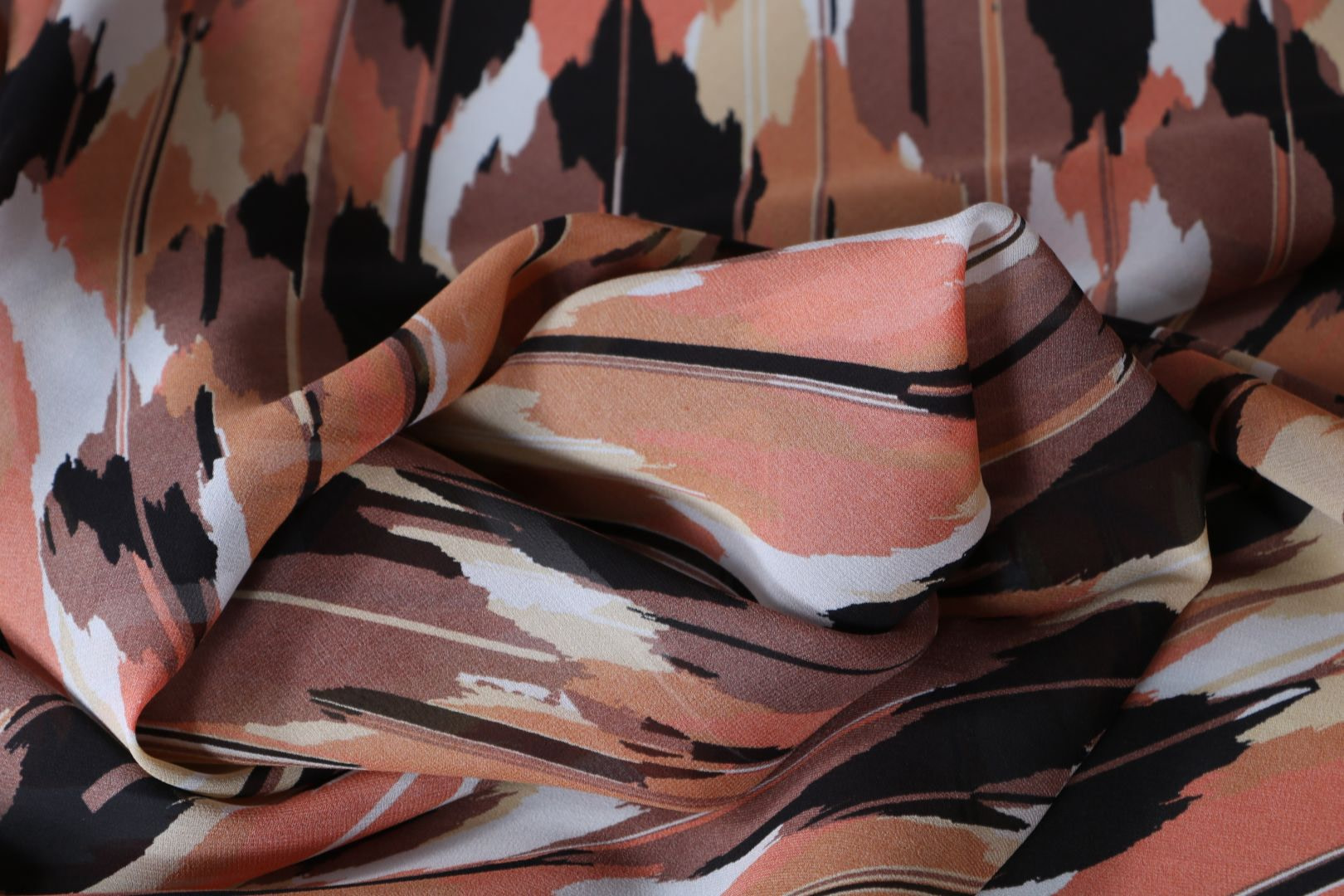 Brown, Orange Silk Georgette Apparel Fabric ST000220
