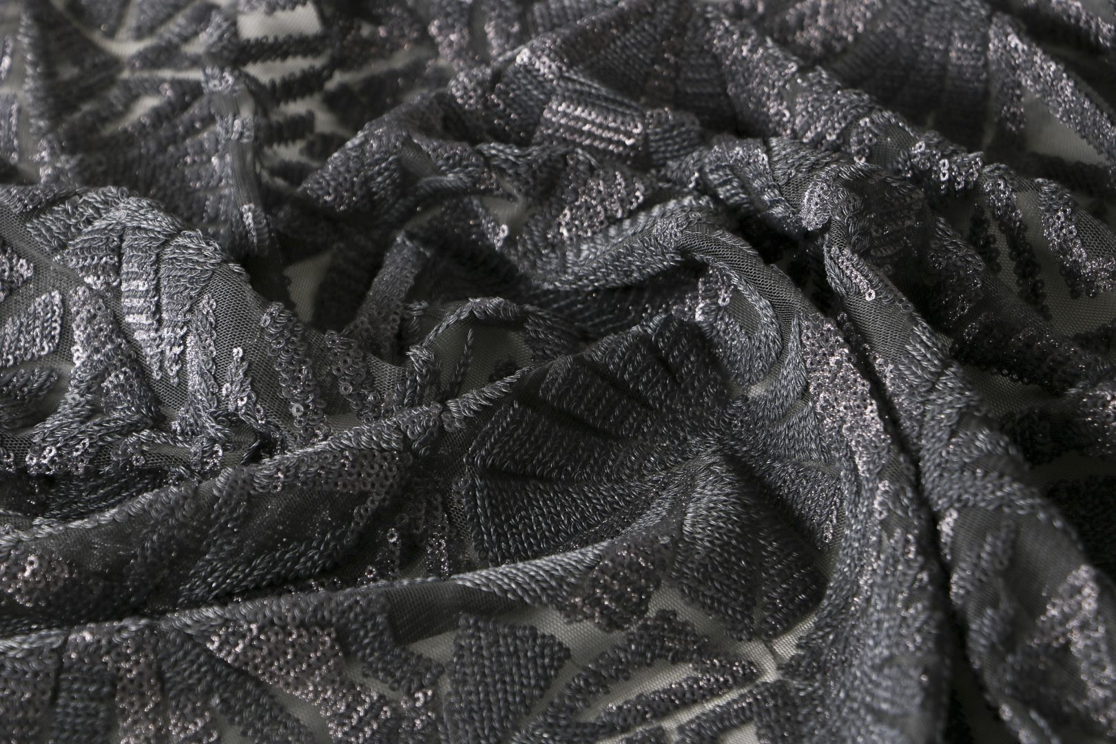 Tissu Couture Paillettes Noir en Polyester UN001171