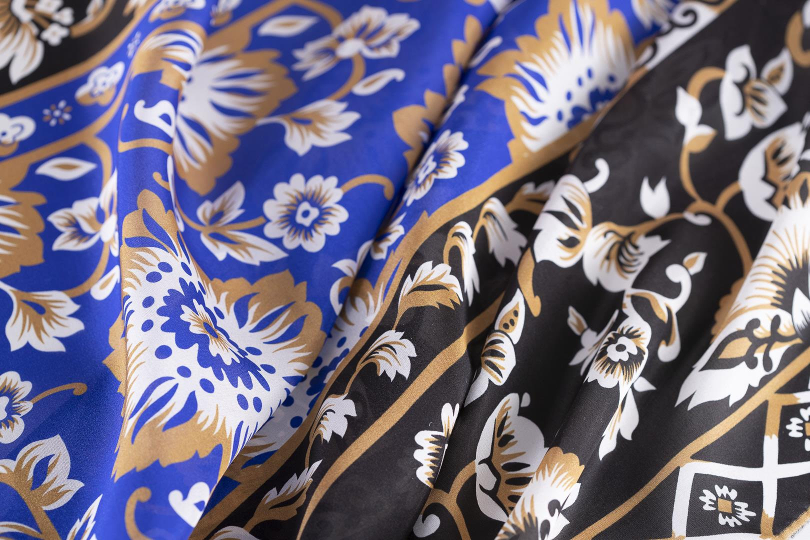 Black, Blue Silk Habutai fabric for dressmaking