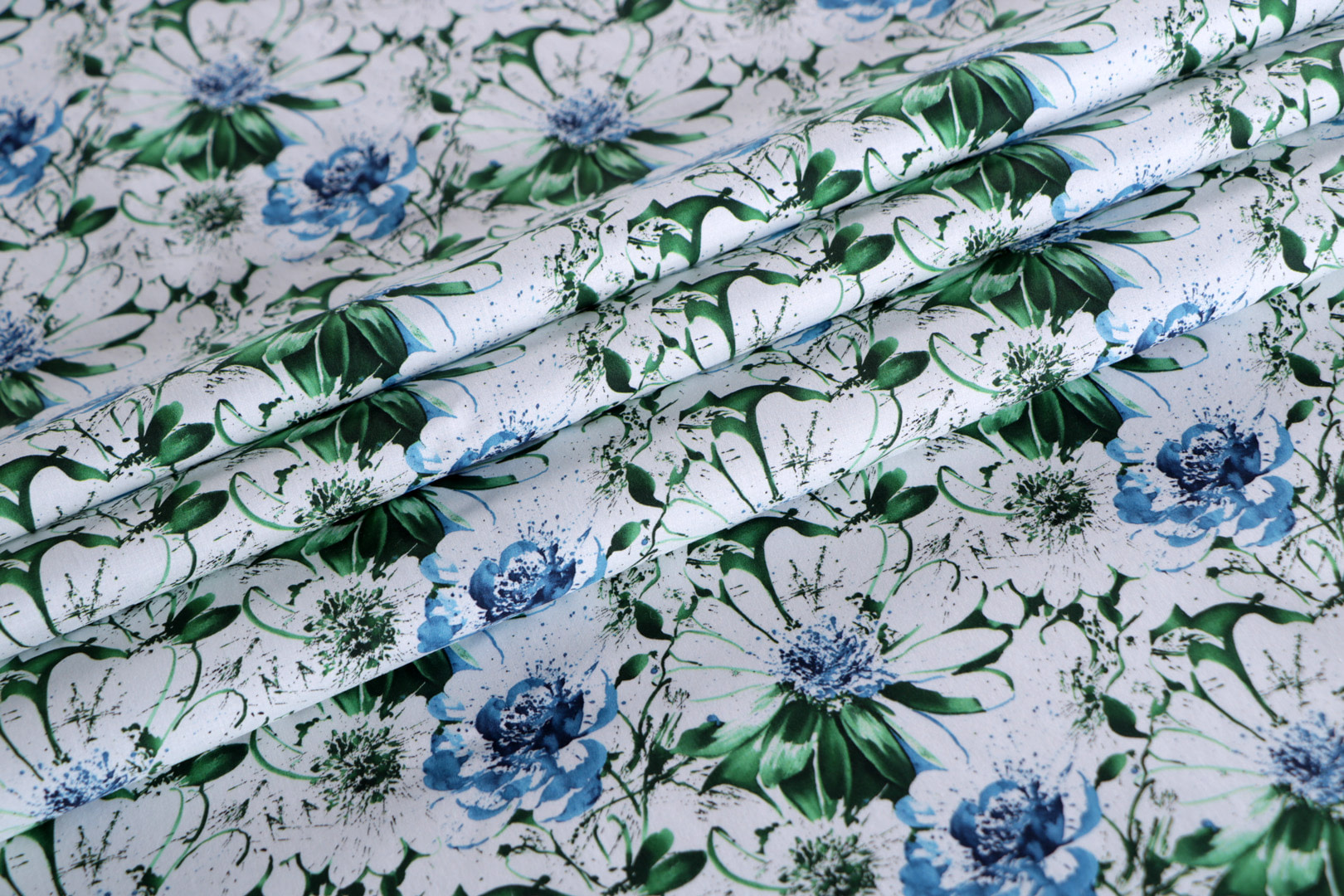 Blue, Green, White Cotton Apparel Fabric ST000657