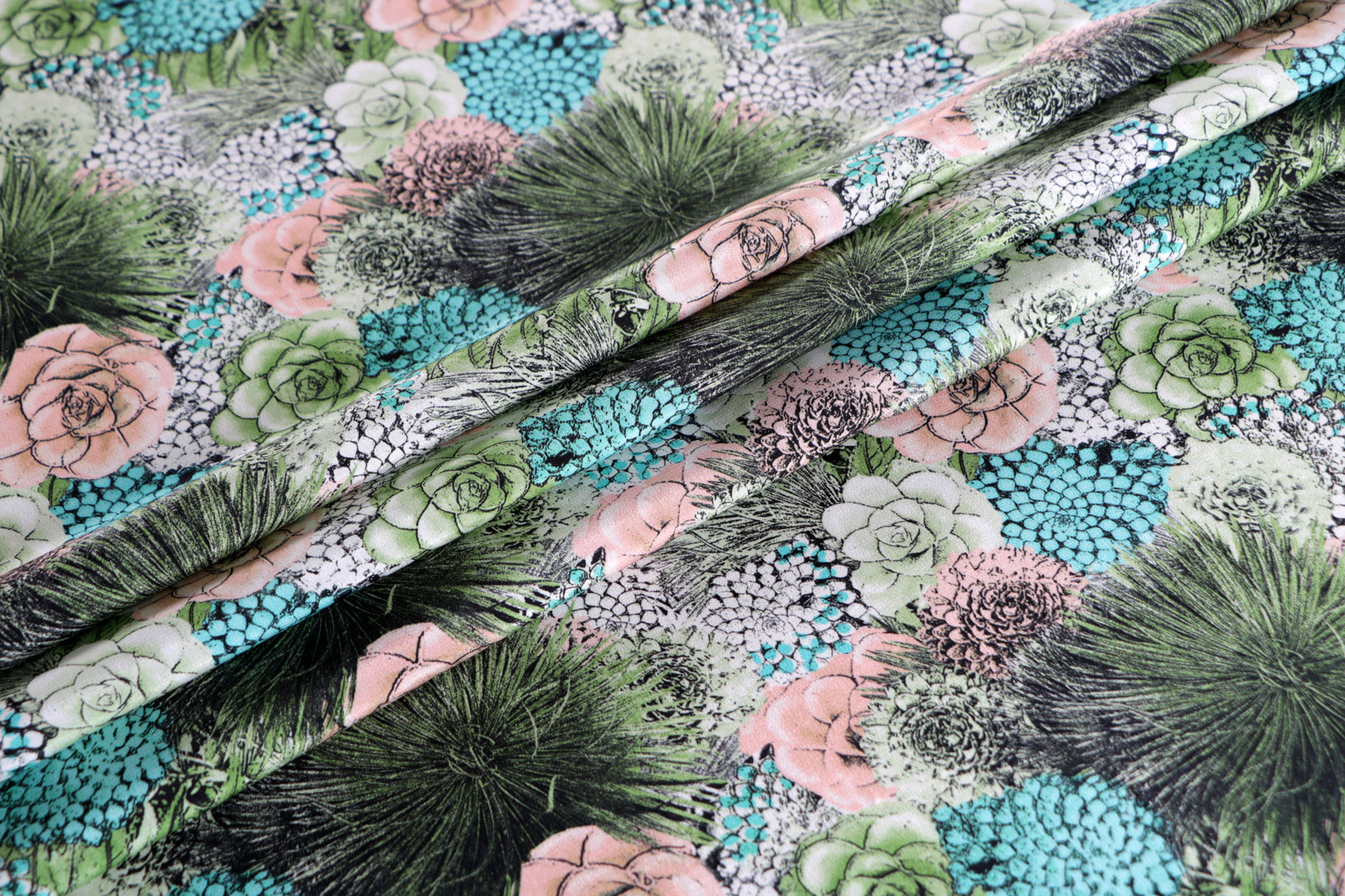 Green, Pink Silk Apparel Fabric ST000681