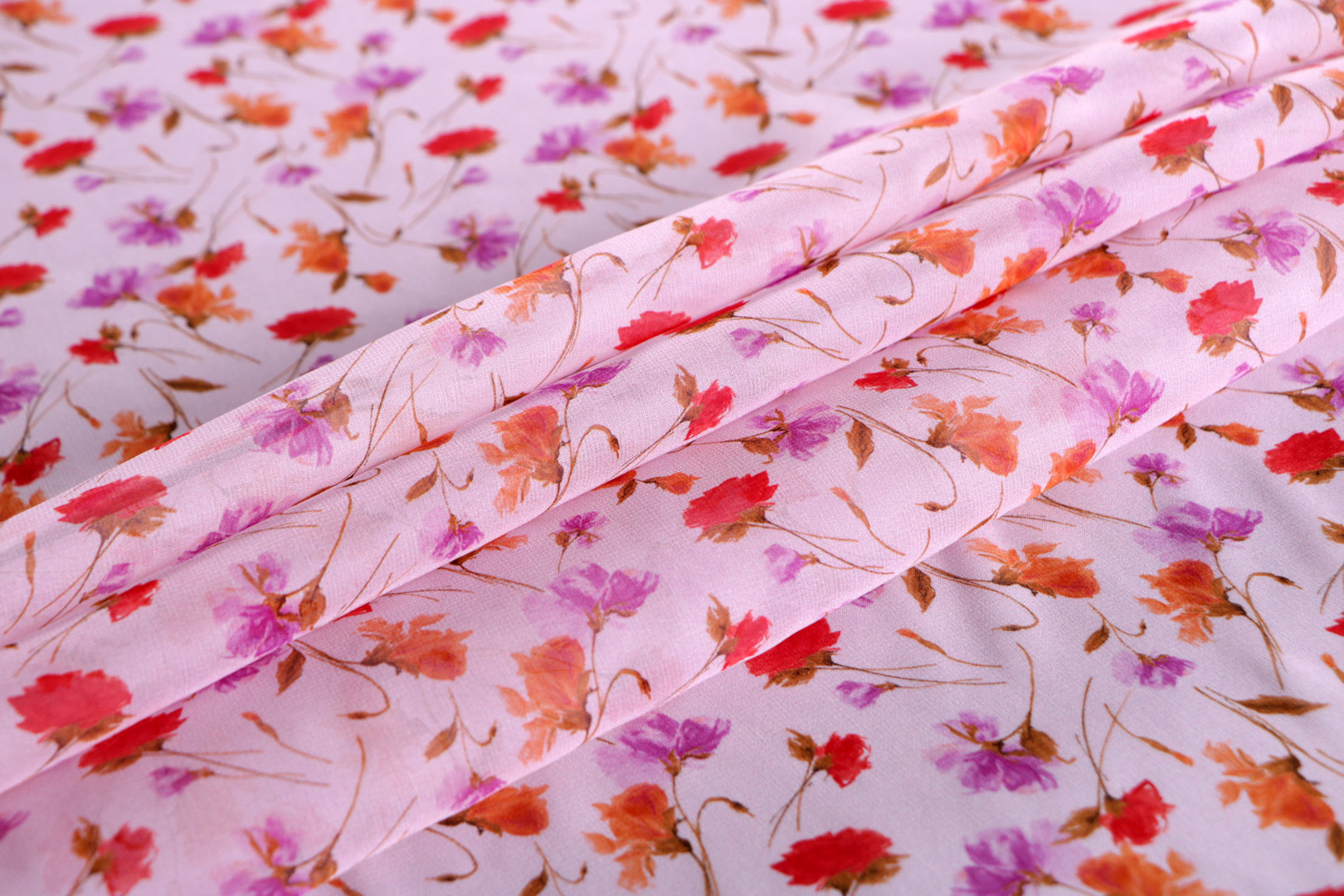 Orange, Pink, Red Silk Georgette Apparel Fabric ST000691