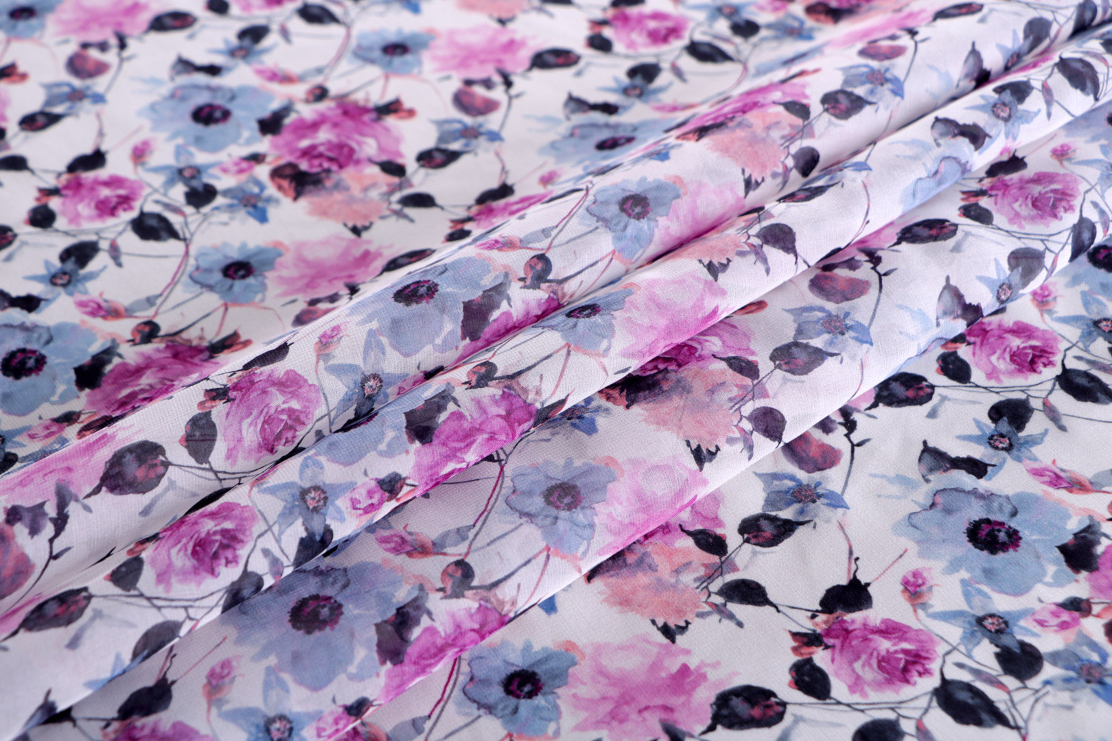 Tessuto Georgette Bianco, Blu, Rosa in Seta per Abbigliamento ST000697