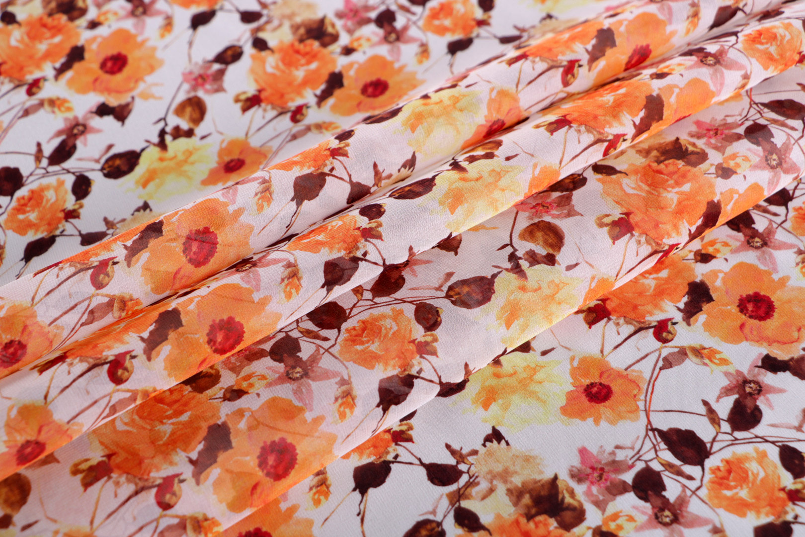 Tessuto Georgette Arancione, Bianco, Giallo in Seta per Abbigliamento ST000698