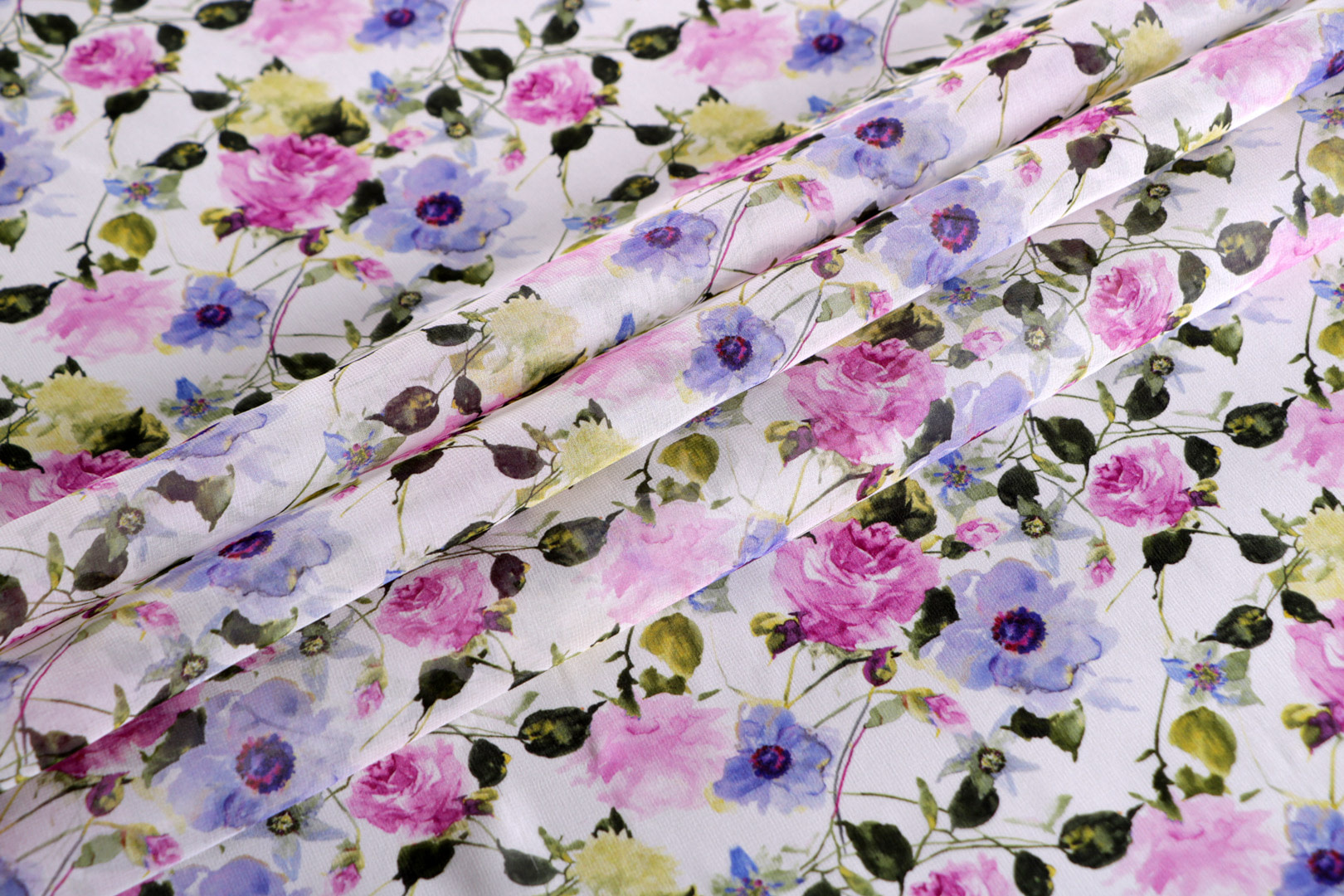Tissu Couture Georgette Rose, Vert, Violet en Soie ST000699