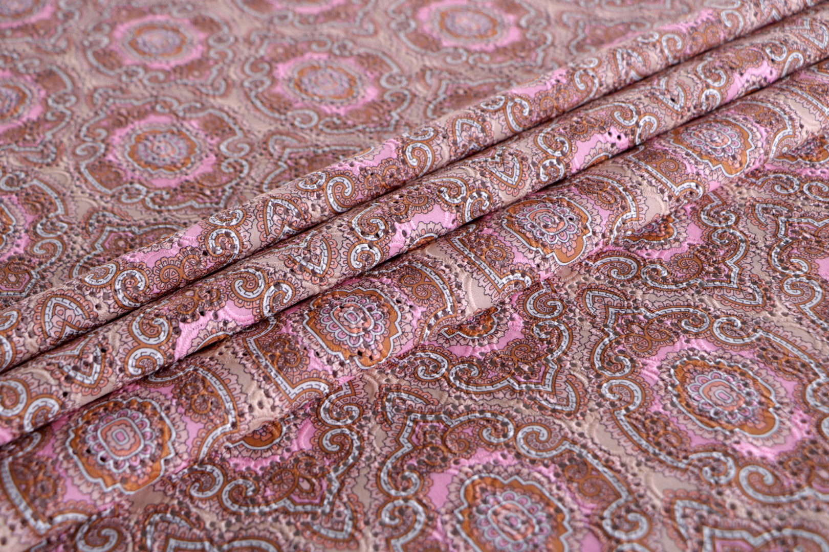 Beige, Pink Cotton Apparel Fabric ST000707