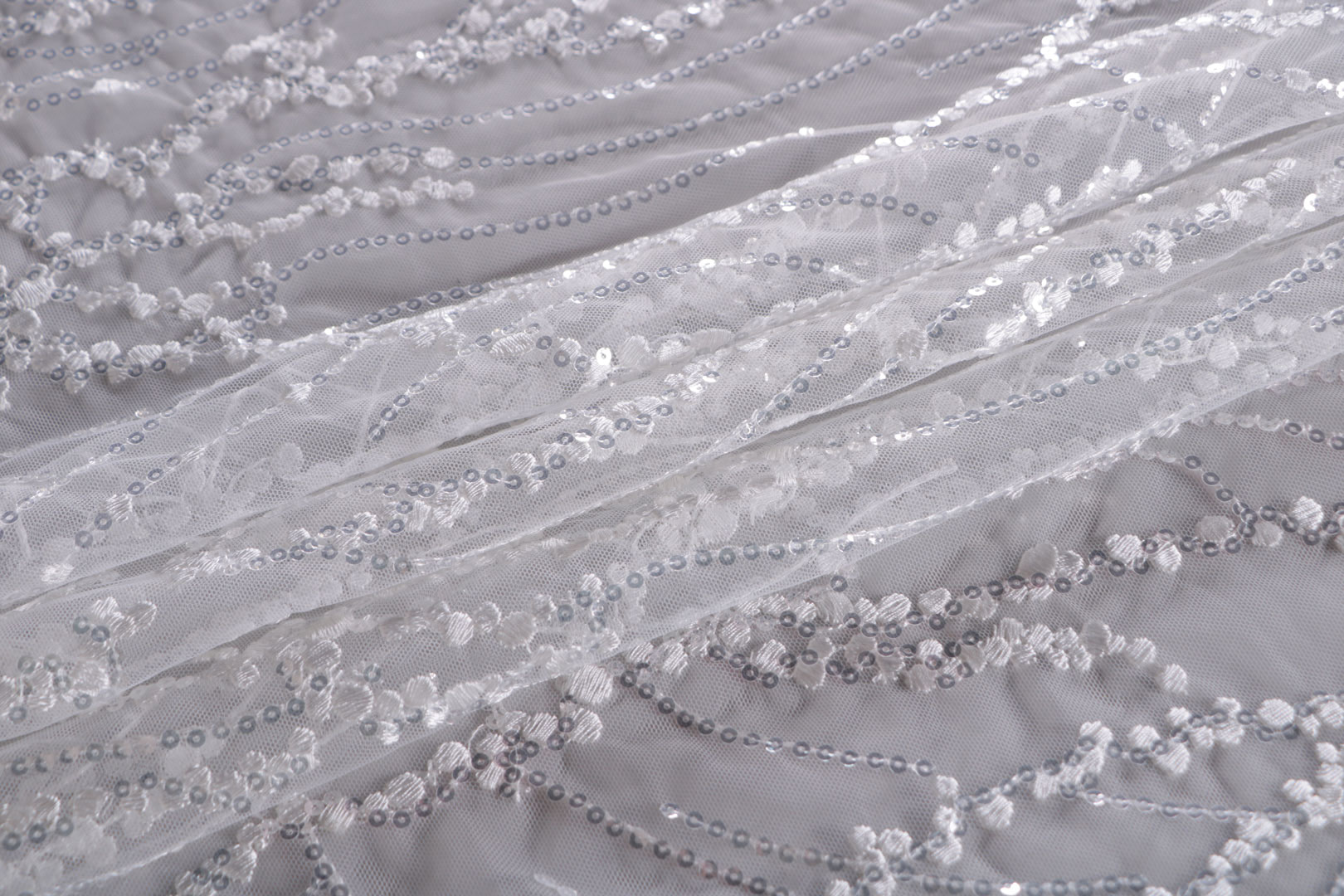 Silver, White Polyester, Viscose fabric for dressmaking