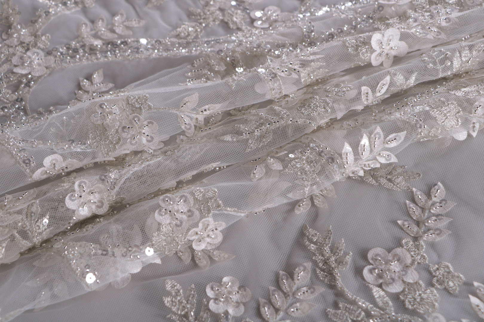 Tissu Couture Argent, Blanc en Polyester TC001114