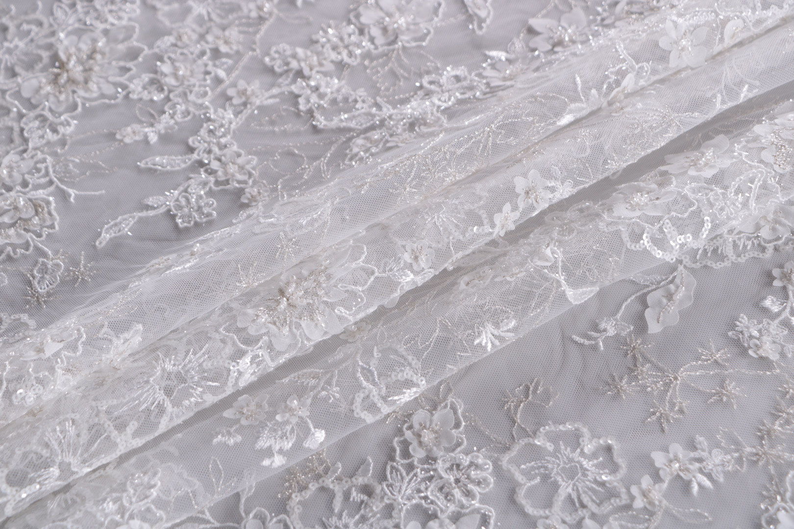 Tissu Couture Argent, Blanc en Polyester TC001122