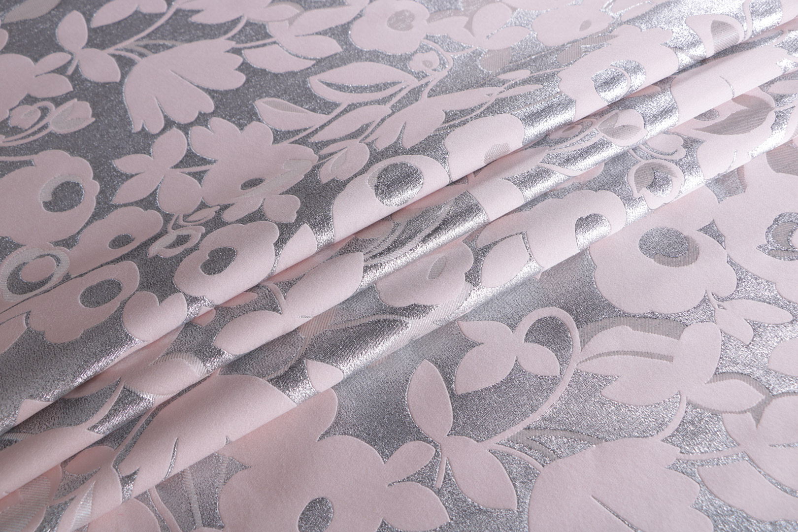Pink, Silver Polyester, Silk fabric for dressmaking