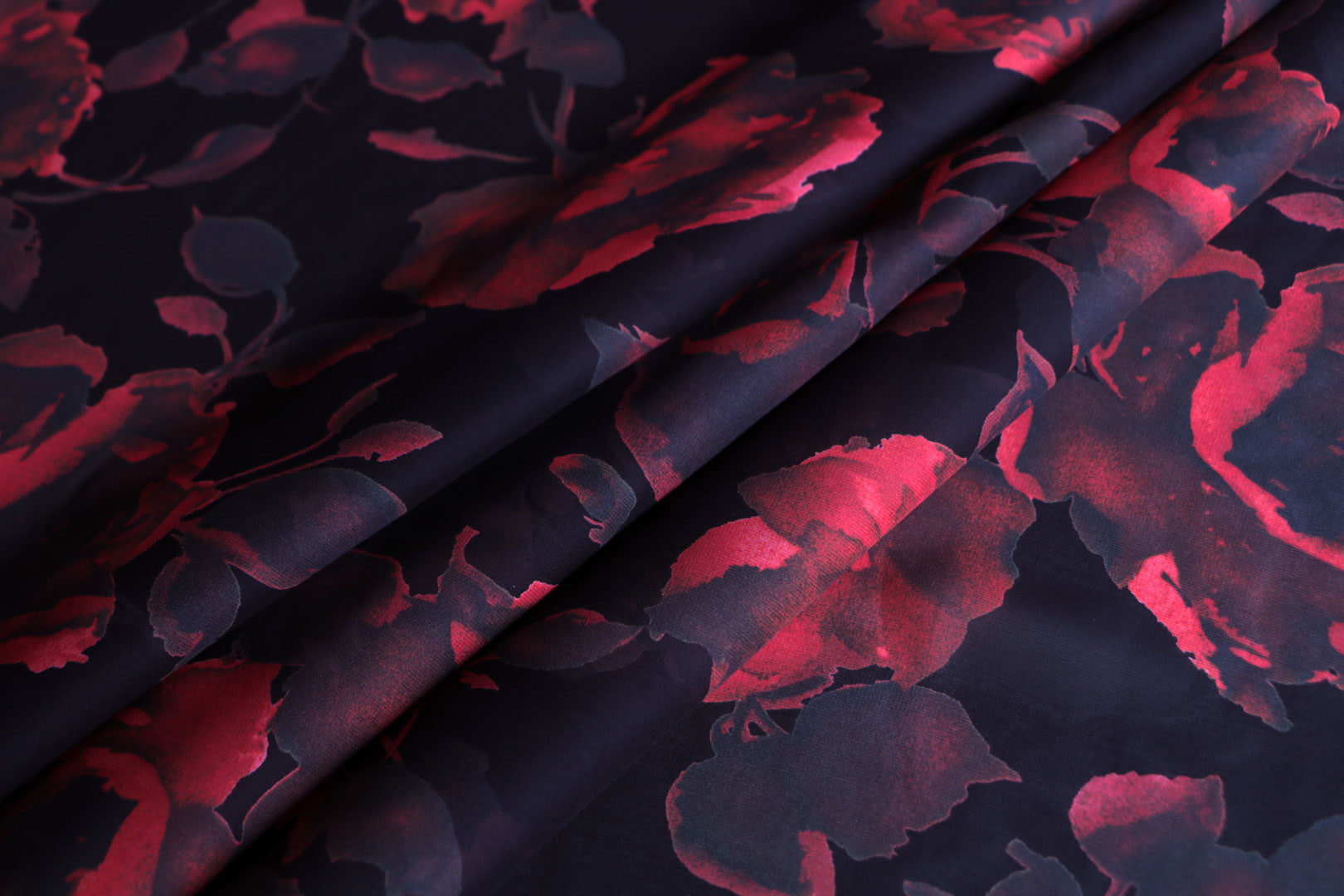Tissu Couture Georgette Noir, Rouge en Soie ST000422