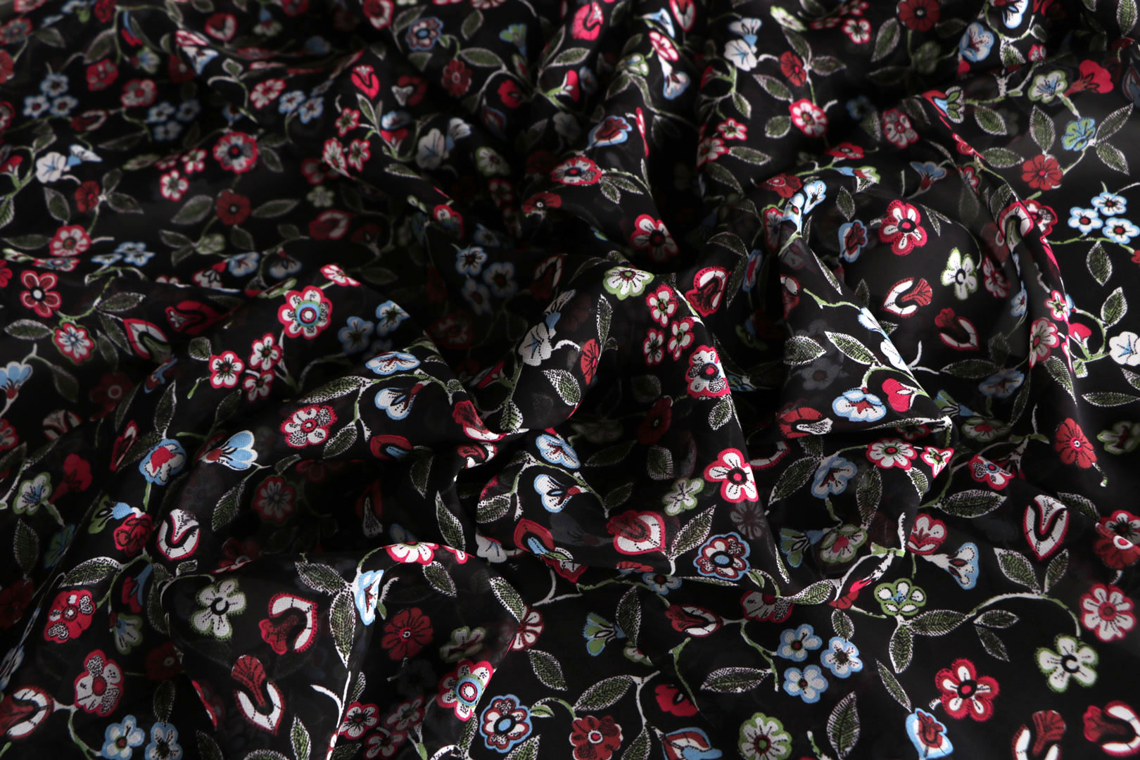 Tessuto Georgette Multicolore, Nero in Seta per abbigliamento