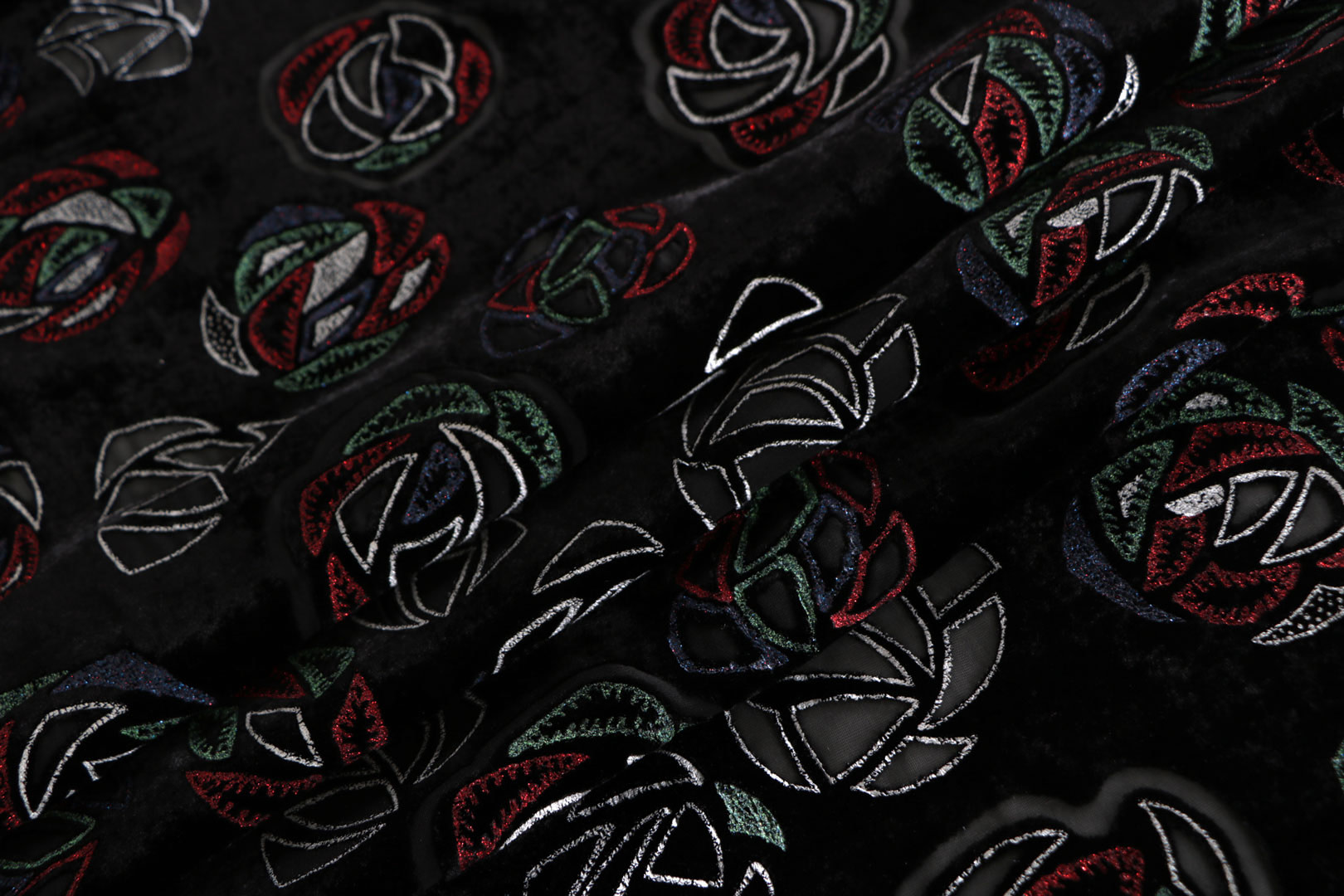 Tissu Couture Multicolor, Noir en Soie, Viscose ST000455