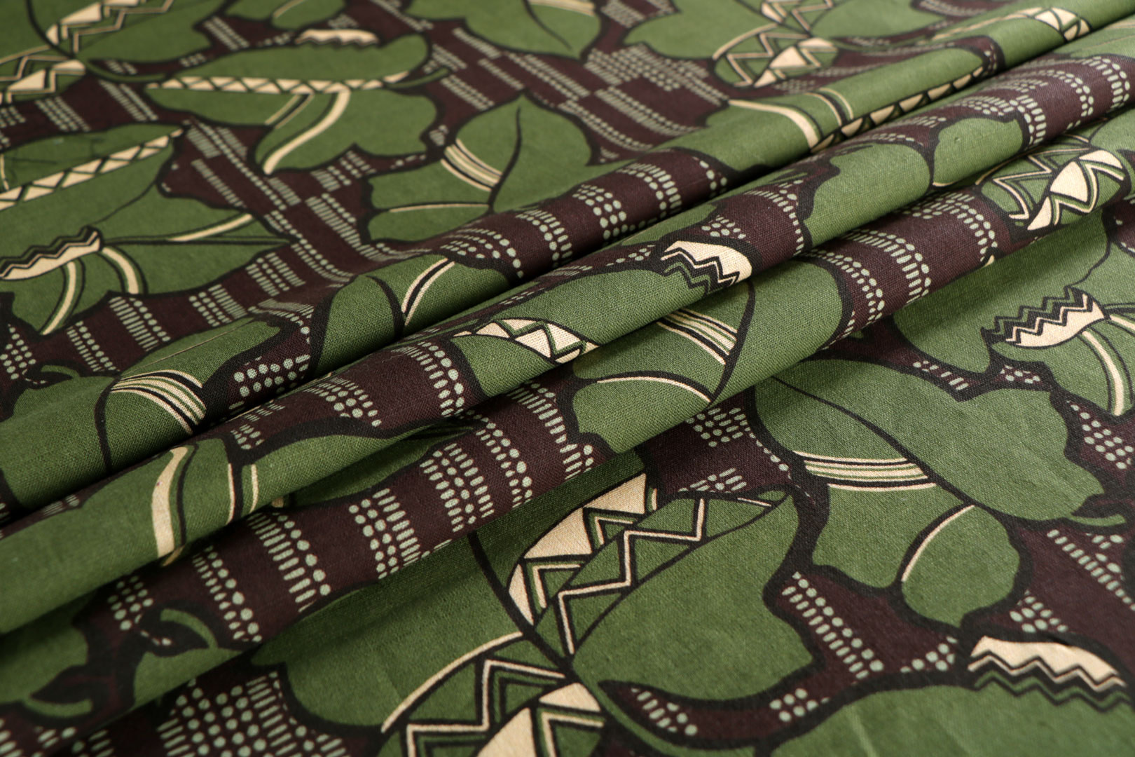 Tessuto Marrone, Verde in Cotone, Lino per Abbigliamento ST000481