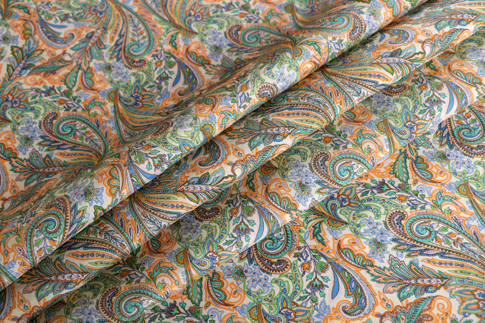 Green, Orange Silk Habutai fabric for dressmaking
