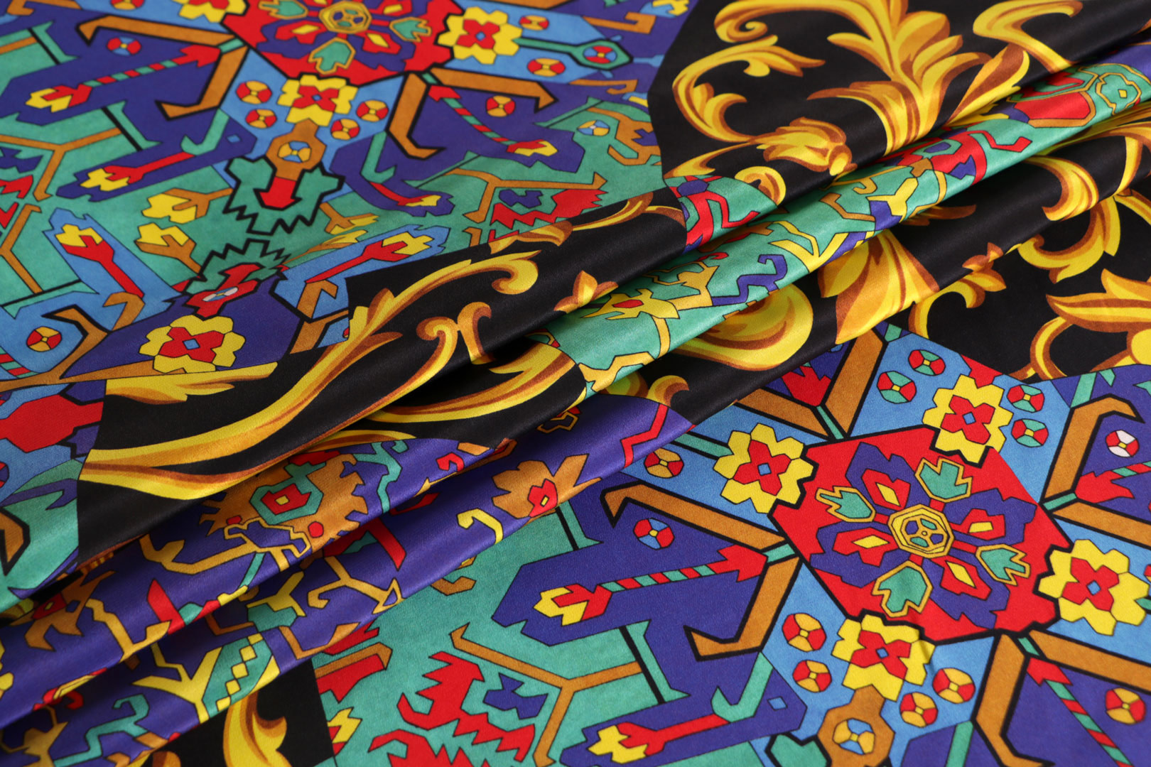 Black, Blue, Multicolor Silk Crêpe de Chine Apparel Fabric ST000543