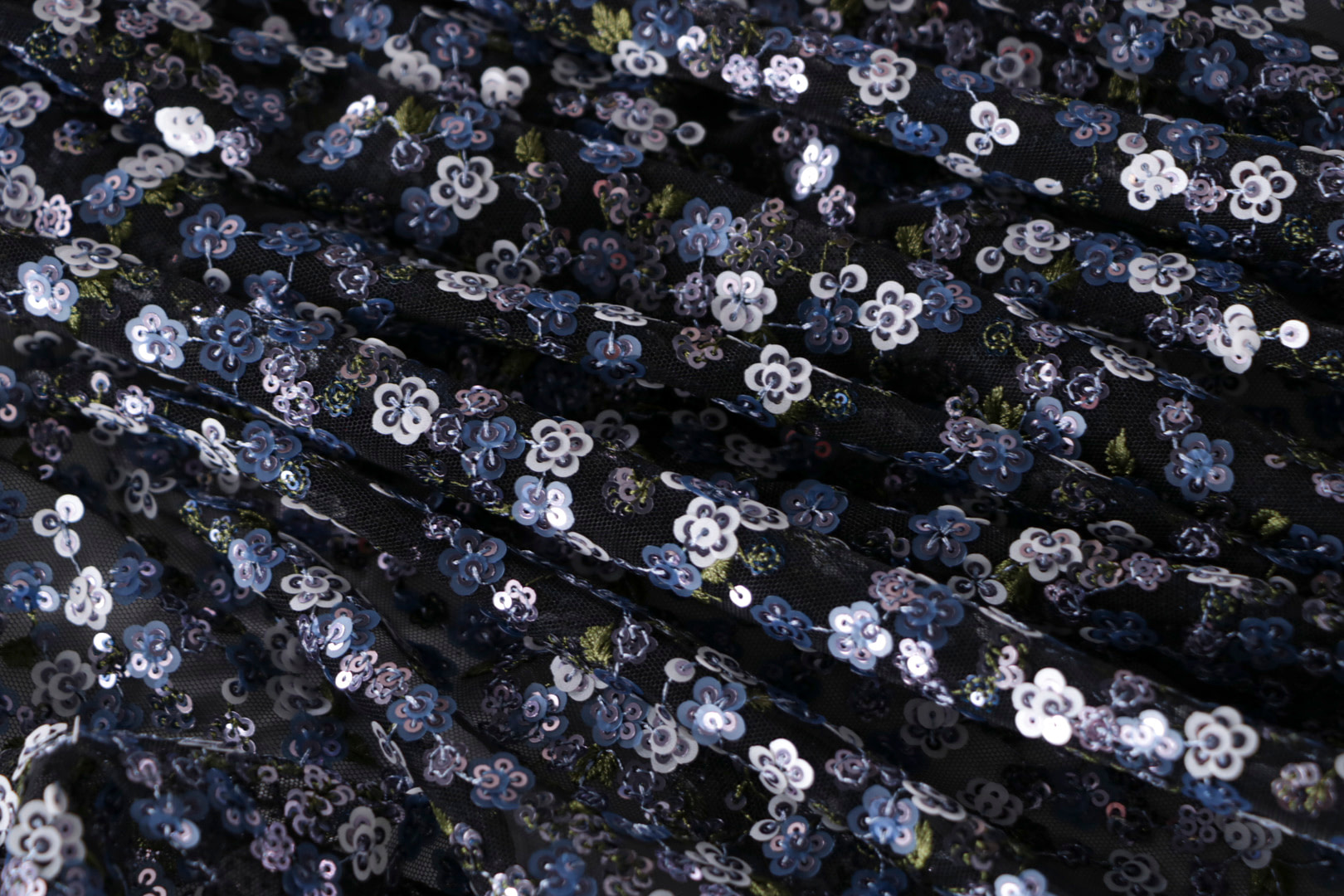 Tissu Couture Paillettes Bleu, Noir en Polyester TC000930