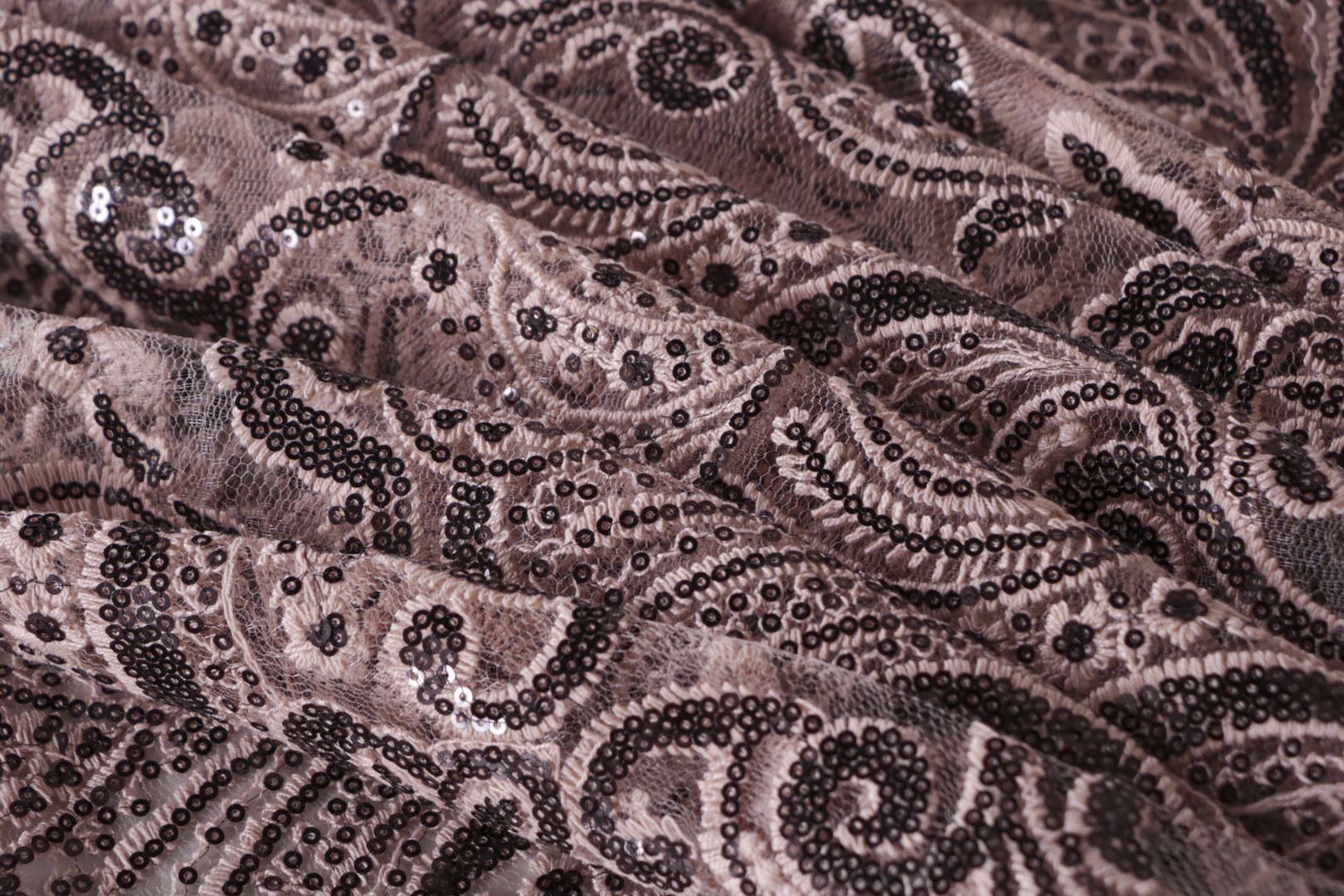 Tissu Couture Paillettes Beige, Noir en Polyester TC000933
