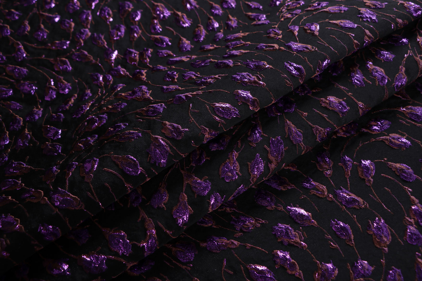 Tissu Couture Fuchsia, Noir en Polyester, Soie TC000937
