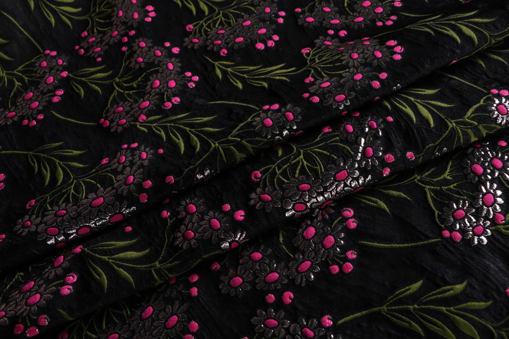 Tissu Couture Argent, Noir, Rose en Polyester, Soie TC000938