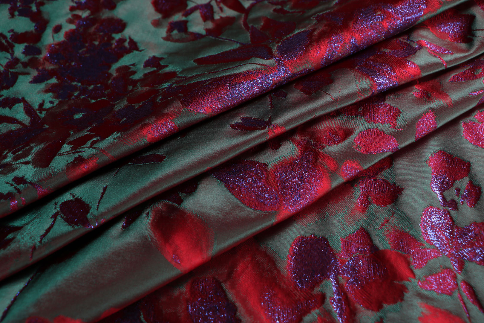 Tessuto Rosso, Verde in Poliestere, Seta per Abbigliamento TC000939