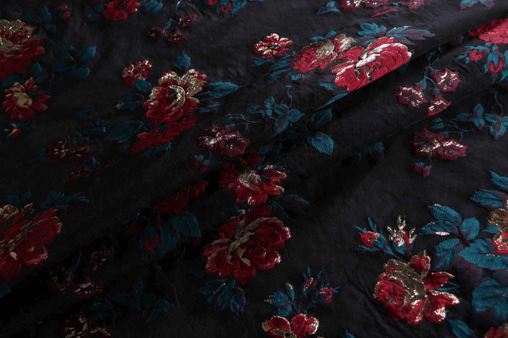 Tissu Couture Noir, Rouge en Polyester, Soie TC000945