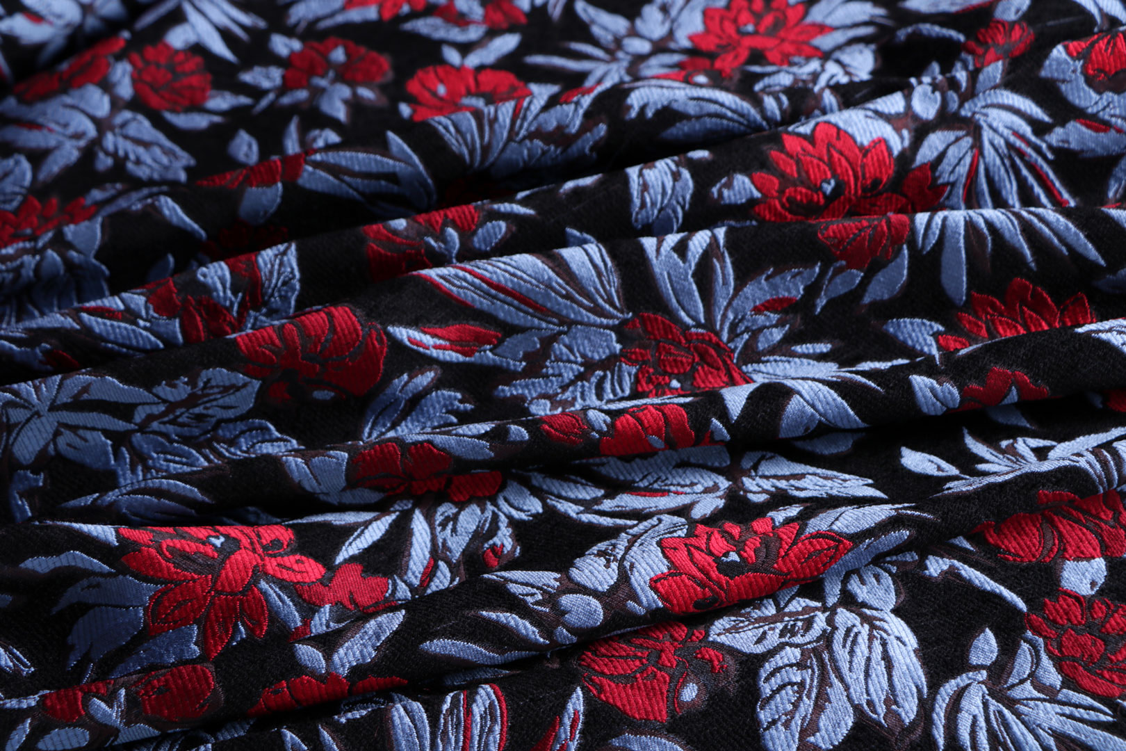 Black, Blue, Red Polyester, Silk, Wool Apparel Fabric UN001256