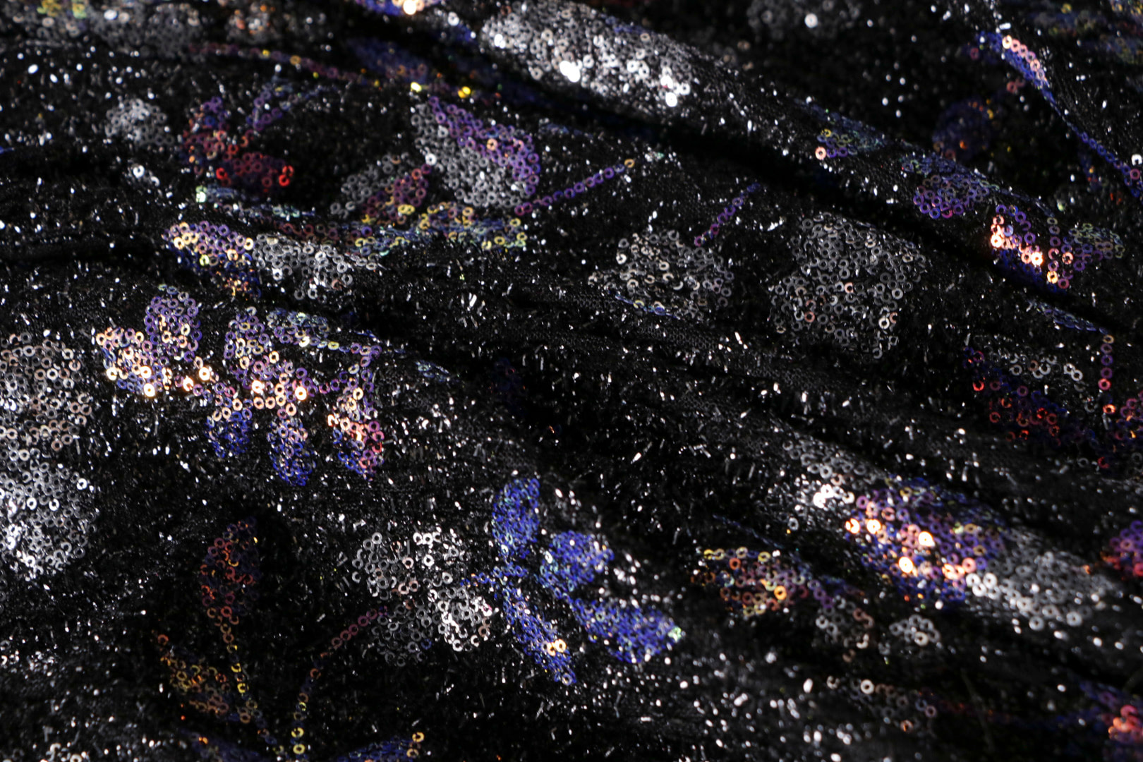 Tissu Couture Paillettes Argent, Noir, Violet en Polyester UN001274