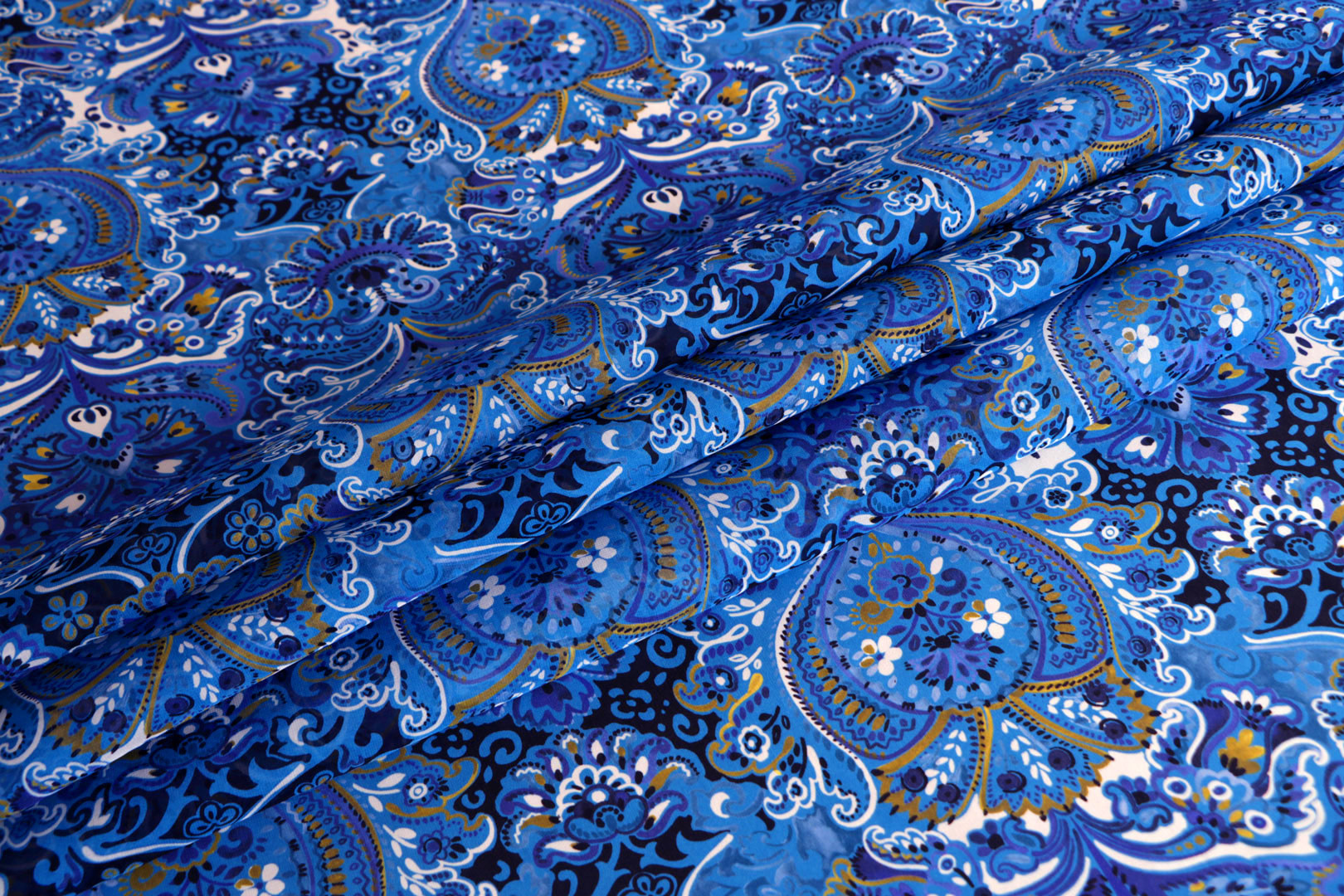 Blue, White Silk Georgette Apparel Fabric ST000564